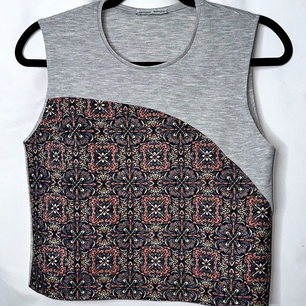Zara Womens Size Medium Gray Blue Pattern Sleeveless Cropped Tank Top